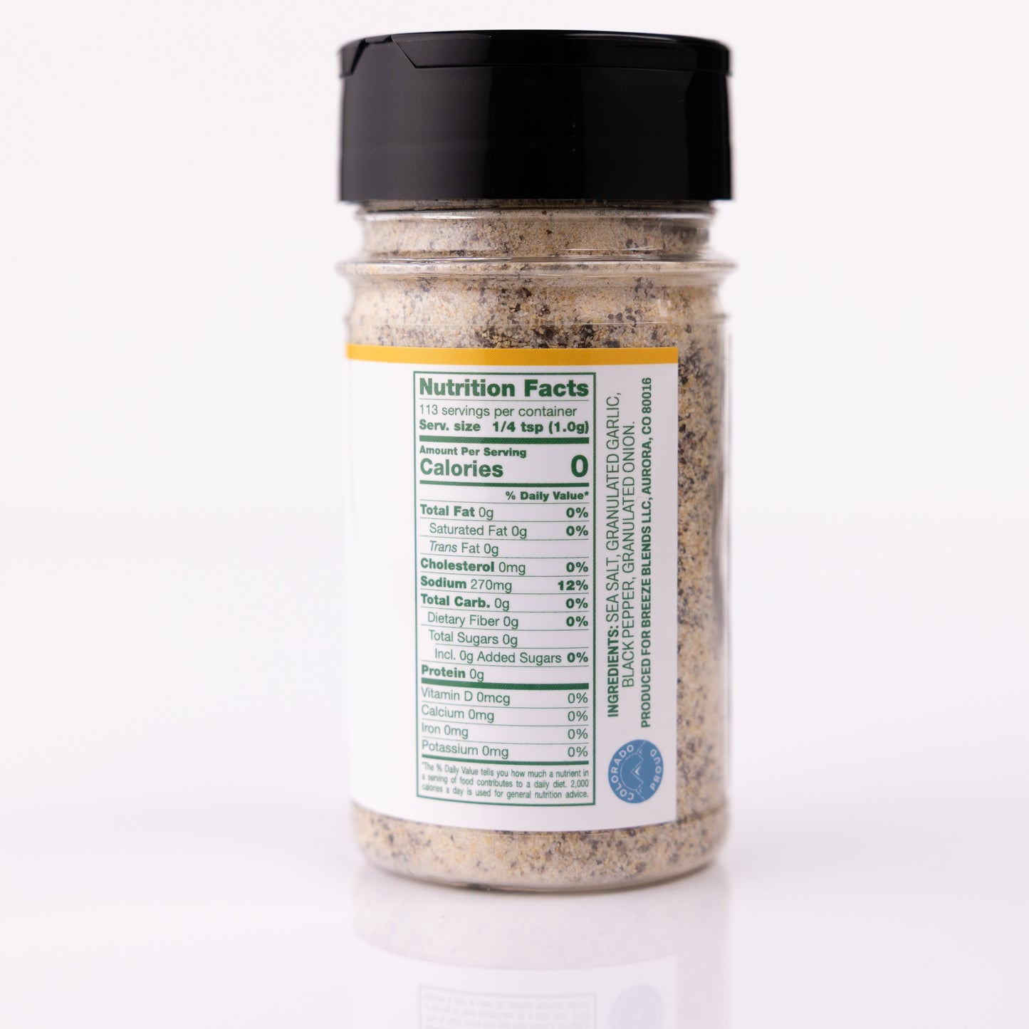 Breeze Blends Veggie blend ingredients list and nutrition facts label on a white background