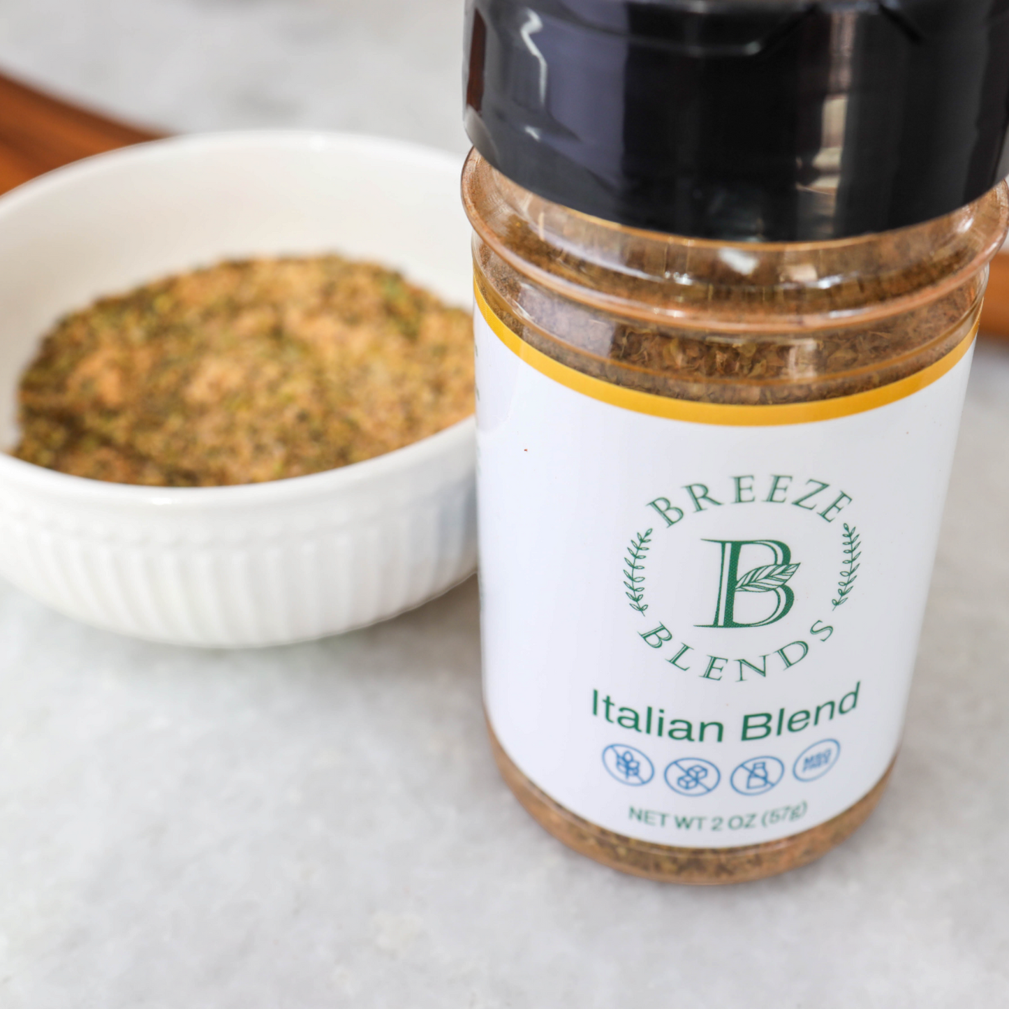Breeze Blends Italian Blend Shaker bottle with cup of seasoning