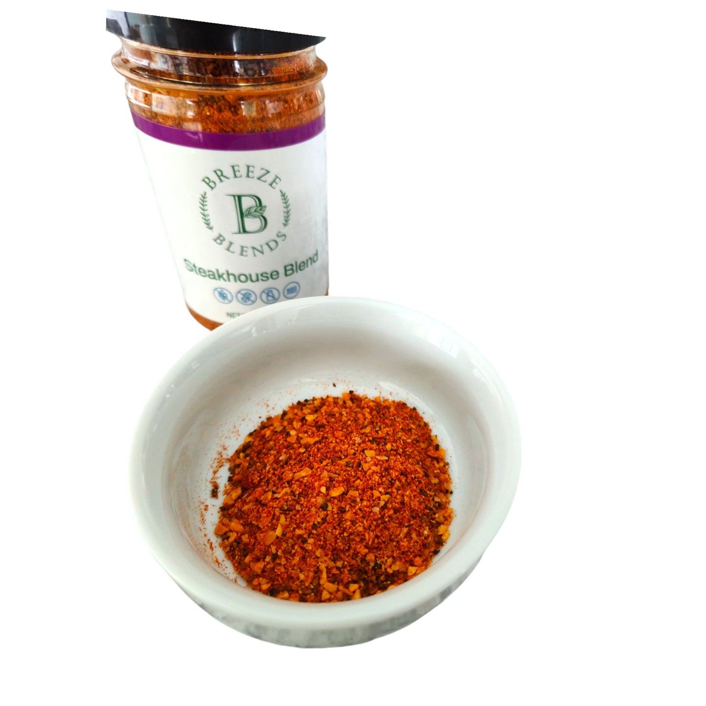 Breeze Blends Steakhouse Blend Shaker Bottle with cup of seasoning