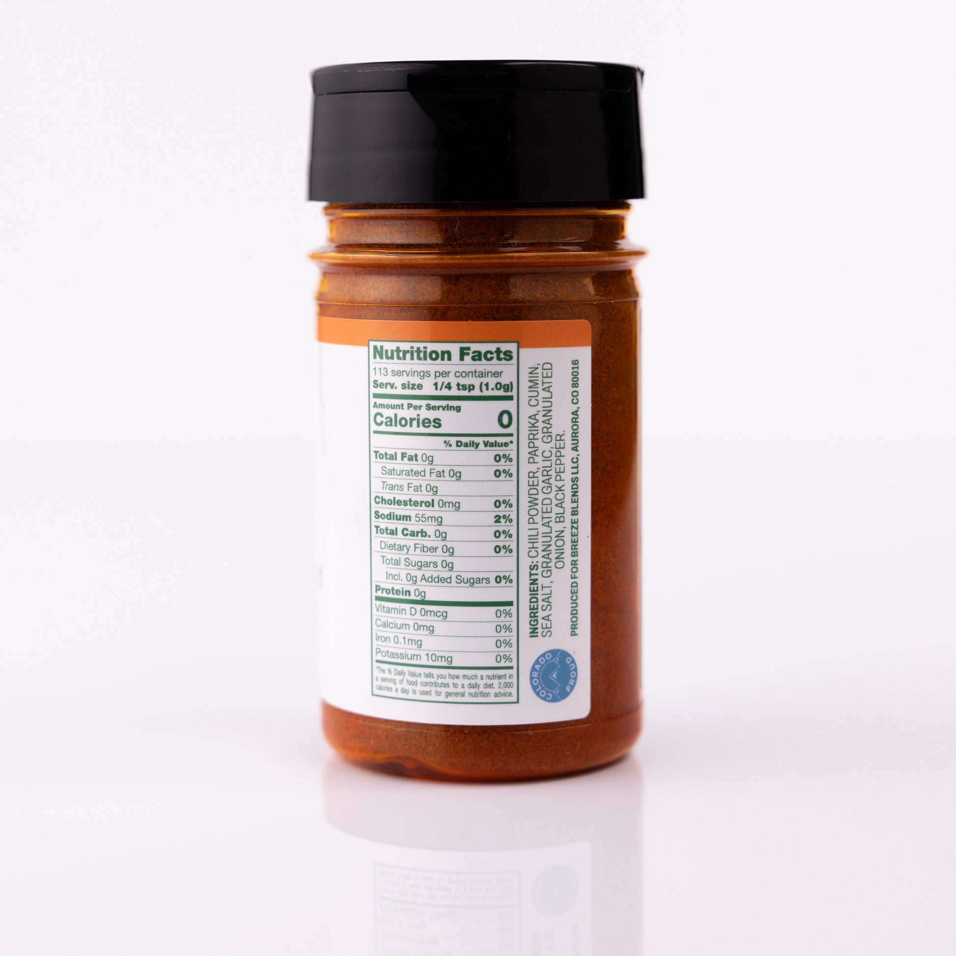 Breeze Blends Southwest blend ingredient list and nutrition facts label on white background