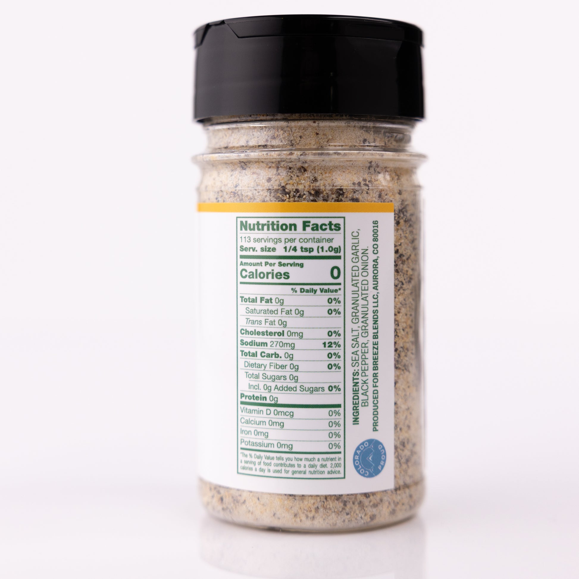 Breeze Blends Veggie blend ingredient list and nutrition facts label on a white background