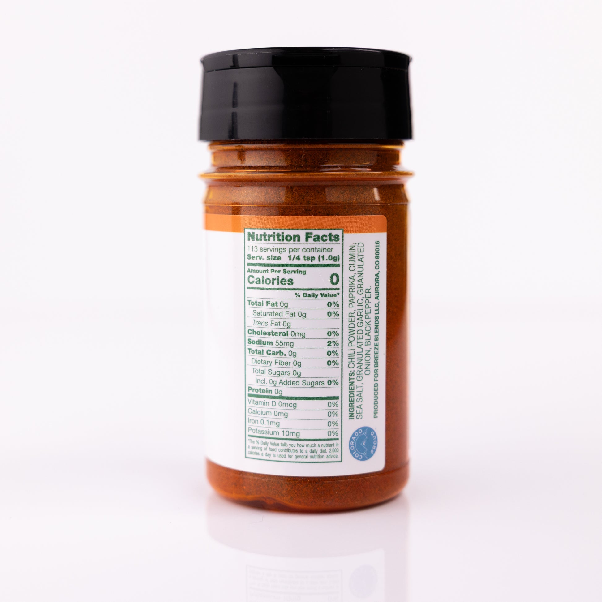 Breeze Blends Southwest blend ingredient list and nutrition facts label on a white background