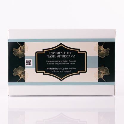 Breeze Blends Tuscan Pack back of box with text 'Experience the Taste of Tuscany' on a white background