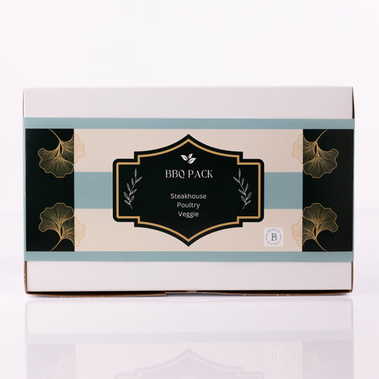 Breeze Blends BBQ Pack Box labeled with 'Steakhouse Poultry Veggie' on a white background
