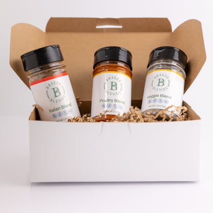 Three spice jars in Tuscan Pack on a white background