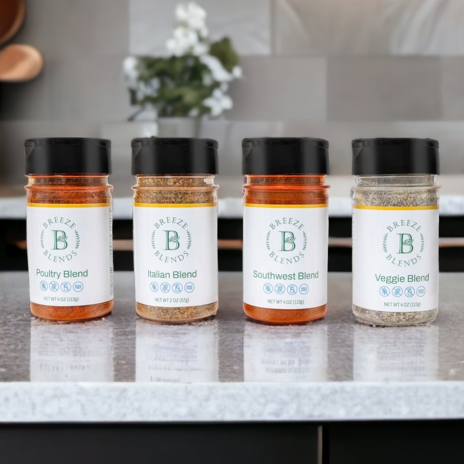 Breeze Blends Variety 4 Pack with   Poultry, Italian, Southwest , Veggie Seasonings