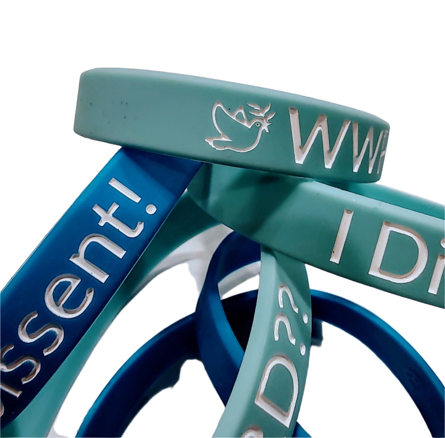 Group of light and dark blue WWRD bracelets