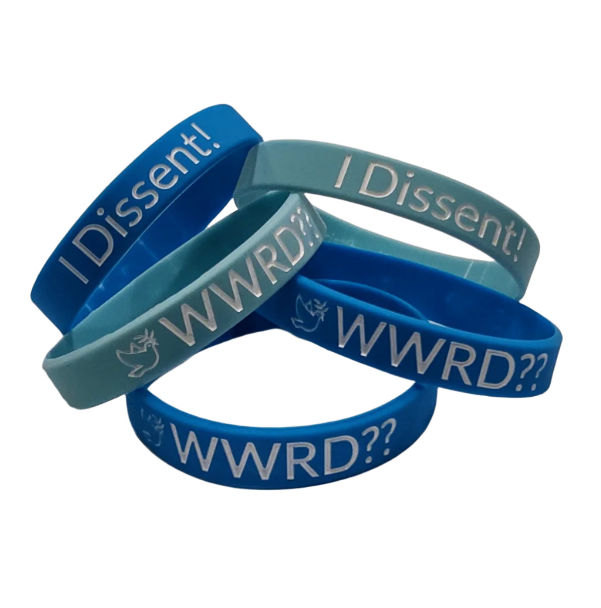 light and dark blue wristbands